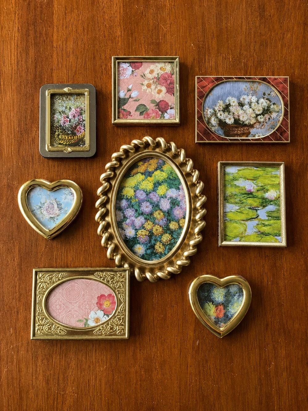 Curated Collection of 8 Miniature Floral Frames – 7 Vintage + Isaac Jacobs